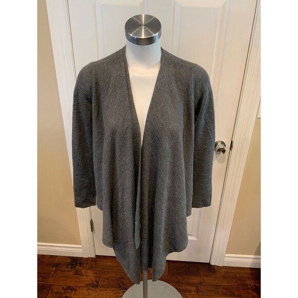 Eileen Fisher Gray Asymmetrical 100% Merino Wool Cardigan, Size PP - Picture 1 of 5